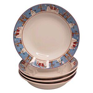 4 Coupe Soup Bowls Debbie Mumm Sakura 7" Stoneware Vintage 1990s Christmas